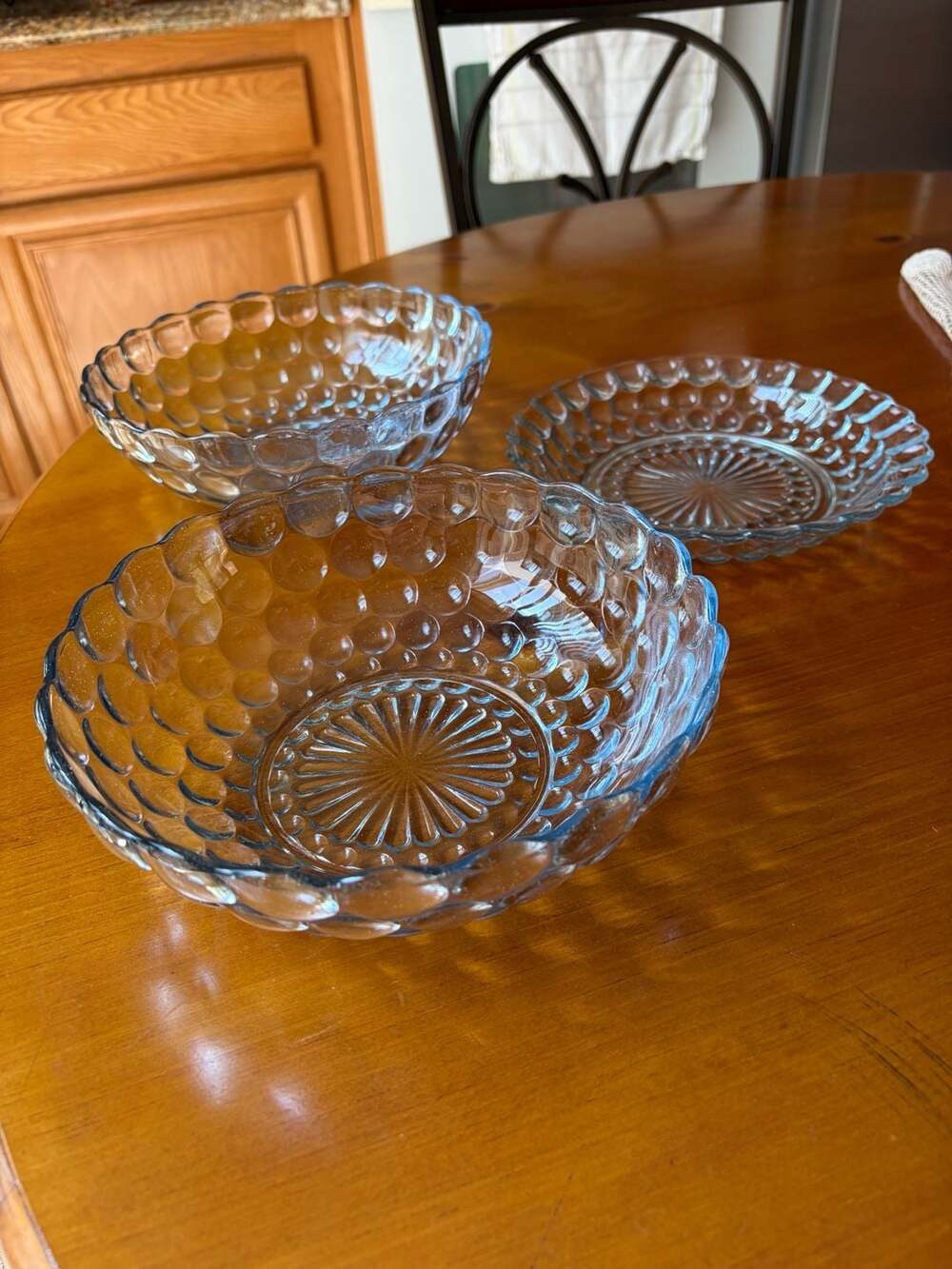 VTG Anchor Hocking Blue Bubble Depression Glass Bowls And Plate
